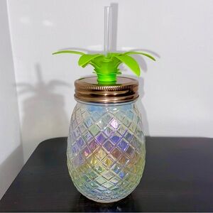 Pineapple Iridescent Glass Tumbler Ron Jon Surf Shop Lid Reusable Straw